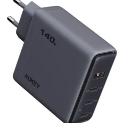 Ładowarka sieciowa Aukey PA-C6 Comet Mix GaN, USB-A i 3 x USB-C, 140 W, szara