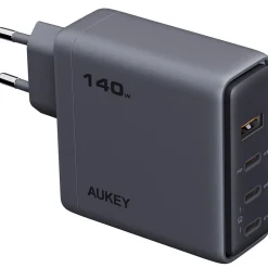 Ładowarka sieciowa Aukey PA-C6 Comet Mix GaN, USB-A i 3 x USB-C, 140 W, szara