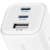 Ładowarka sieciowa Swissten GaN, 2x USB-C PD i 1x USB-A QC, 65 W i 18 W, biała