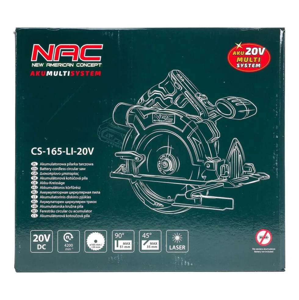 Akumulatorowa pilarka tarczowa NAC CS-165-LI-20V, 20 V, 165 mm
