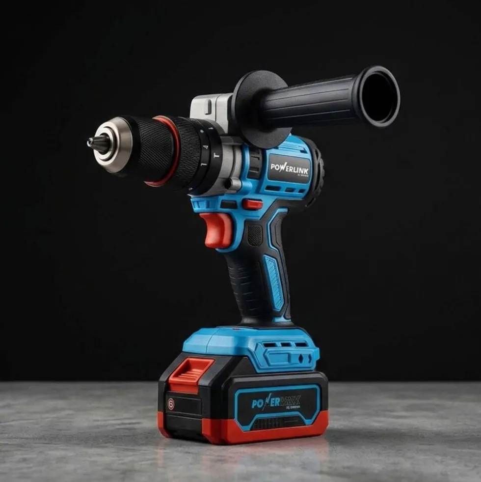 Akumulatorowa wiertarko-wkrętarka udarowa z silnikiem bezszczotkowym Powerlink, 20 V, 120 Nm, 13 mm, 2x akumulator 4 Ah, z akcesoriami