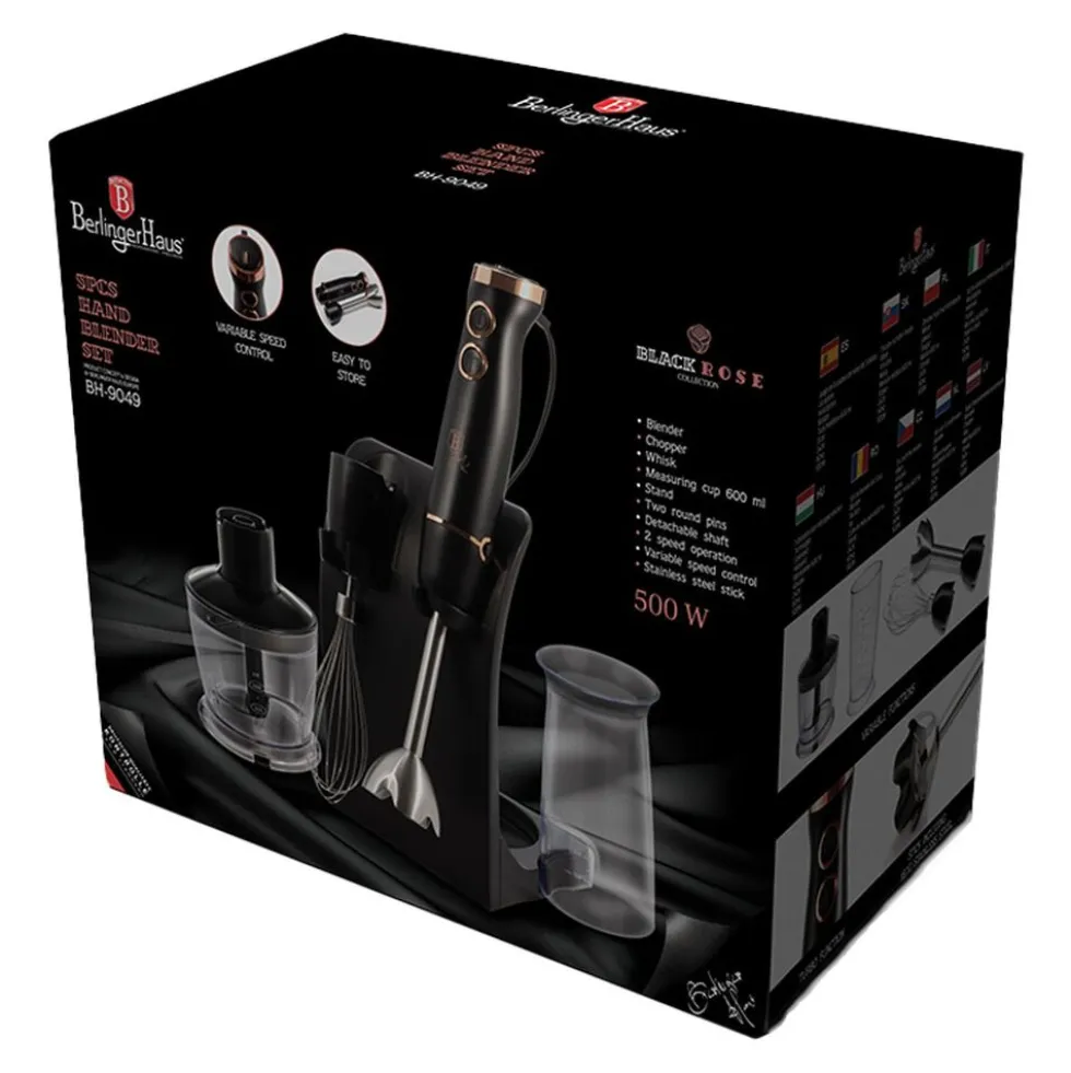 Blender ręczny BerlingerHaus Black Rose, 500 W, z akcesoriami, czarny