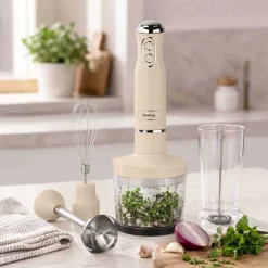 Blender ręczny 4 w 1 Huslog QuickBlend, 700 W, 4 końcówki, kremowy