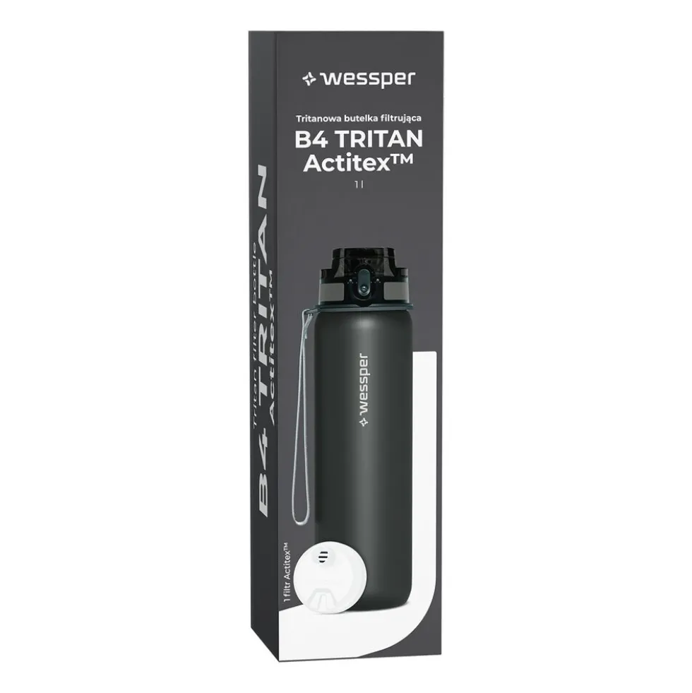 Butelka filtrująca 1 l Wessper B4 Tritan Actitex™, szara