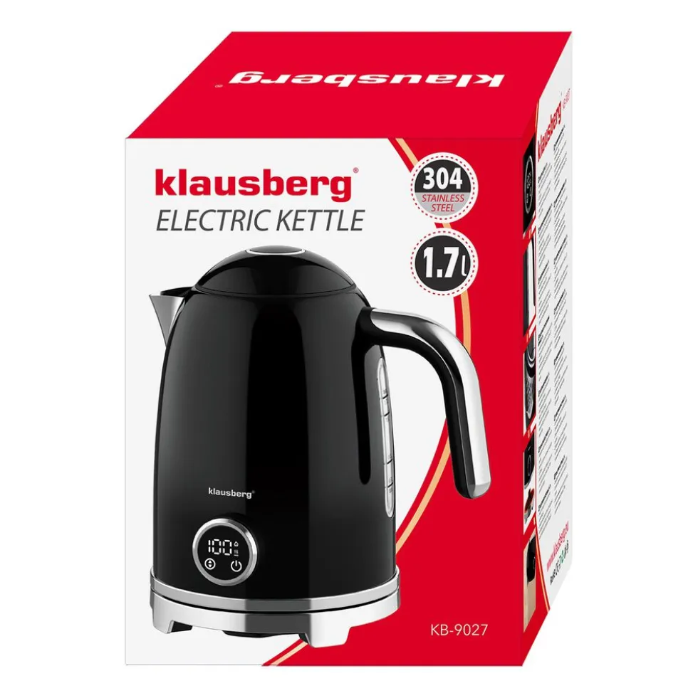 Czajnik elektryczny Klausberg, 1,7 l, 2200 W, z regulacją temperatury, czarny