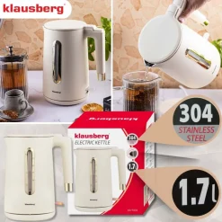 Czajnik elektryczny stalowy Klausberg, 1,7 l, 1500-1800 W, beżowy