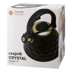 Czajnik z gwizdkiem Tadar Crystal, 3 l, stal nierdzewna, czarny mat, złote elementy