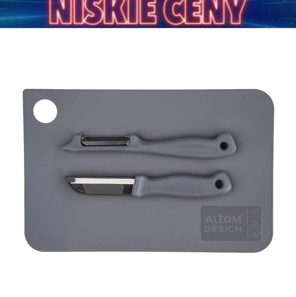 Deska do krojenia Altom Design, ze skrobakiem i nożykiem, szara