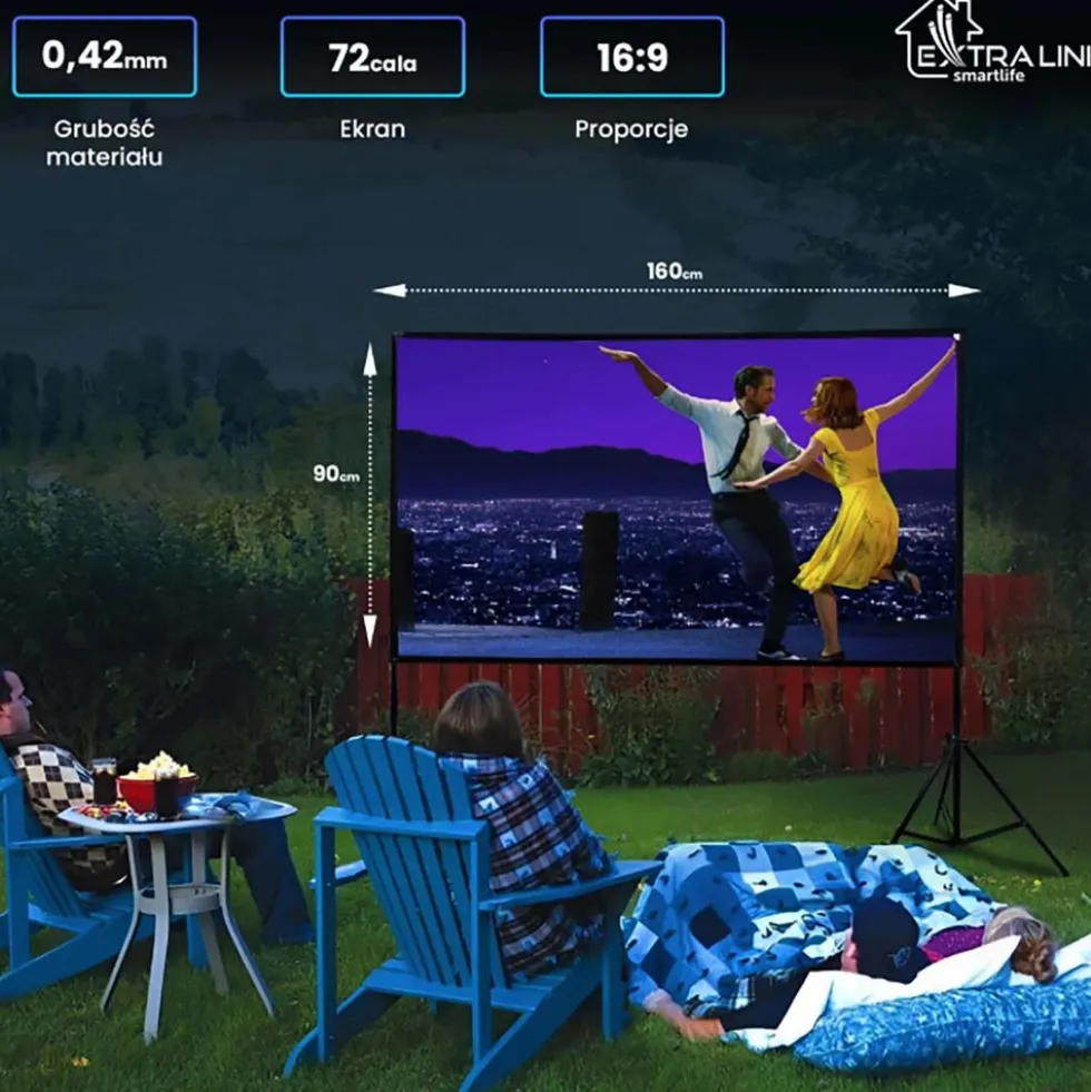 Ekran projekcyjny przenośny Extralink, 72”, 160 x 90 cm, ze stojakiem