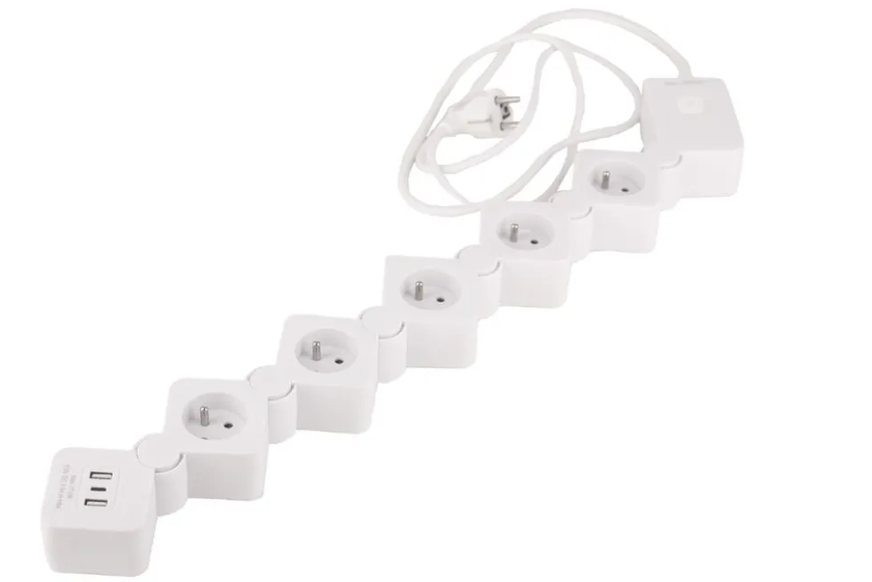 Elastyczna listwa zasilająca Hykker, 5 gniazd, 2 x USB-A, 1 x USB-C