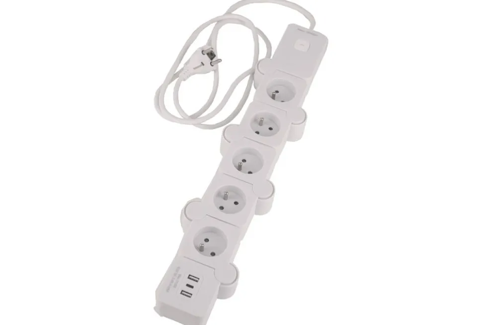 Elastyczna listwa zasilająca Hykker, 5 gniazd, 2 x USB-A, 1 x USB-C