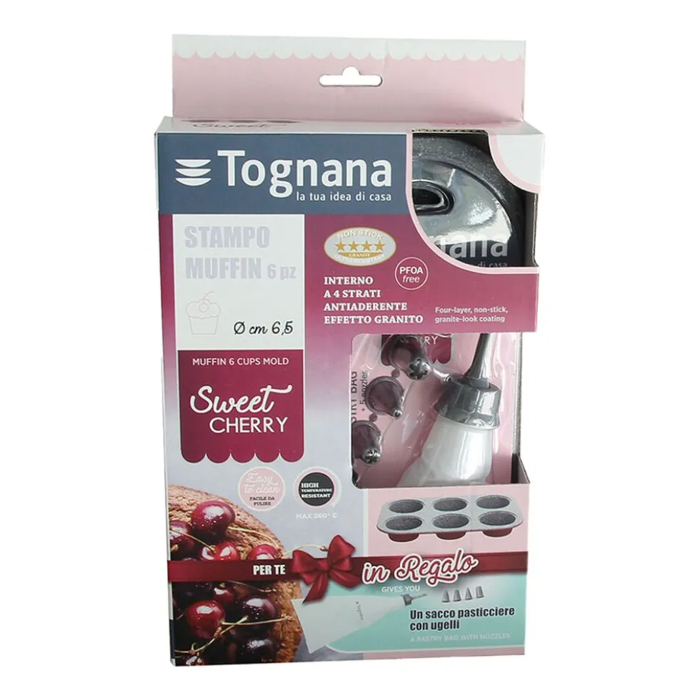 Forma na 6 muffinów Tognana Sweet Cherry, z rękawem do dekoracji, bordowa