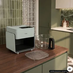 Frytkownica beztłuszczowa szklana Huslog Crystal Steam, 1300 W, 4,2 l, z funkcją pary, zielona