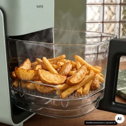 Frytkownica beztłuszczowa szklana Huslog Crystal Steam, 1300 W, 4,2 l, z funkcją pary, zielona