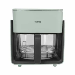 Frytkownica beztłuszczowa szklana Huslog Crystal Steam, 1300 W, 4,2 l, z funkcją pary, zielona