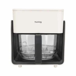 Frytkownica beztłuszczowa szklana Huslog Crystal Steam, 1300 W, 4,2 l, z funkcją pary, kremowa