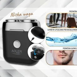 Golarka podróżna z USB, 2 głowice, czarna