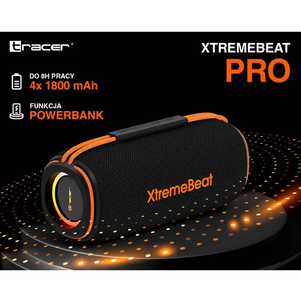 Głośnik Bluetooth Tracer XtremeBeat Pro TWS BT RGB, 40 W, czarno-pomarańczowy