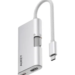 Hub USB-C adapter 3 w 1 Aukey UH-CUH01 TravelDok, srebrny