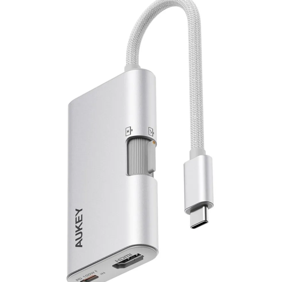 Hub USB-C adapter 3 w 1 Aukey UH-CUH01 TravelDok, srebrny