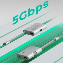 Hub USB-C adapter 3 w 1 Aukey UH-CUH01 TravelDok, srebrny