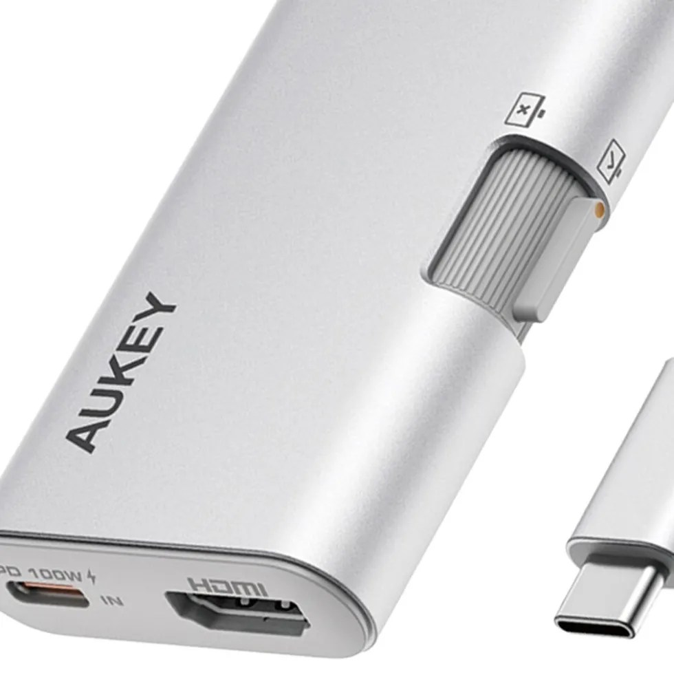 Hub USB-C adapter 3 w 1 Aukey UH-CUH01 TravelDok, srebrny