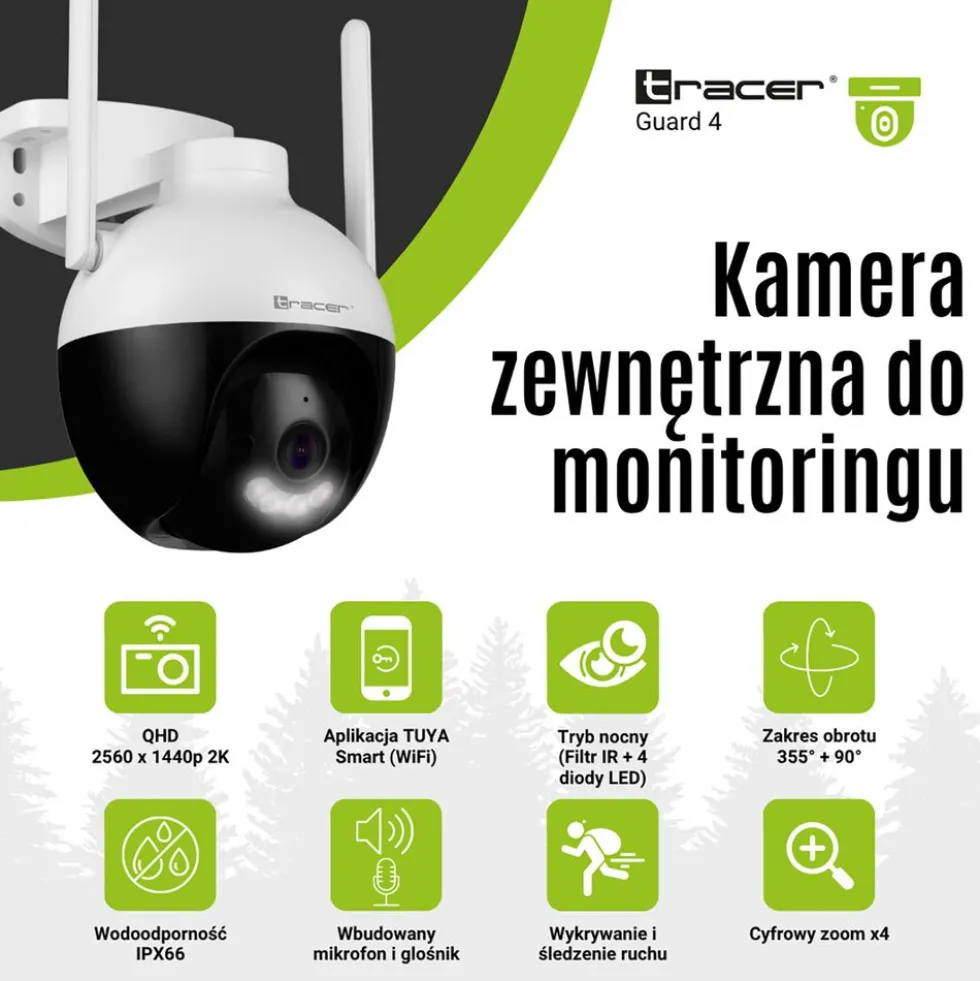 Kamera IP do monitoringu zewnętrznego Tracer Guard 4, QHD, Wi-Fi