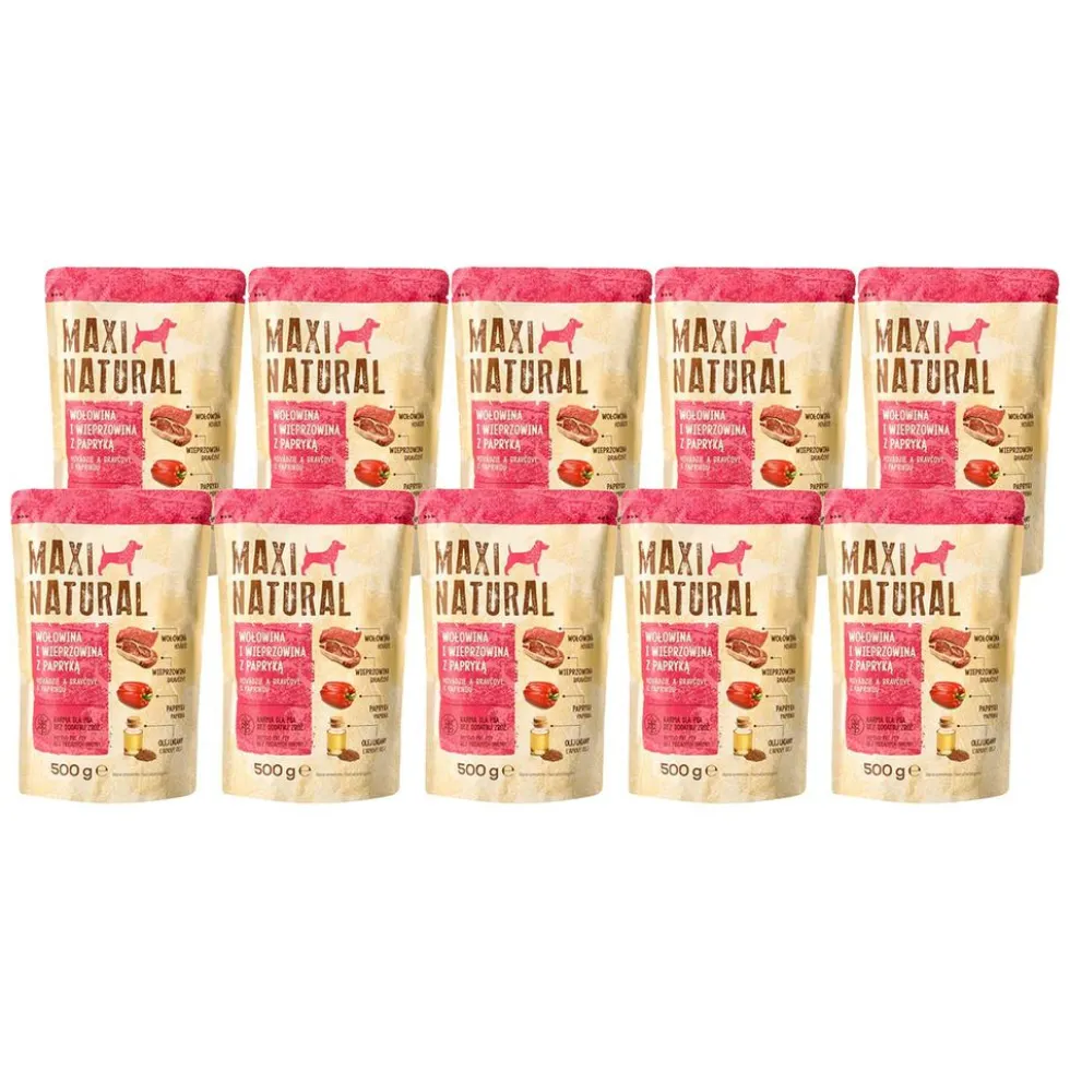 Karma dla psa Maxi Natural, mokra, wołowina i wieprzowina z papryką,10 x 500 g