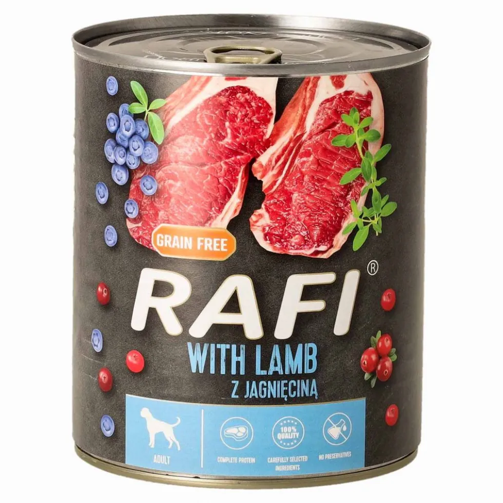 Karma dla psa Rafi, z jagnięciną, borówką i żurawiną, mokra, 12 x 800 g