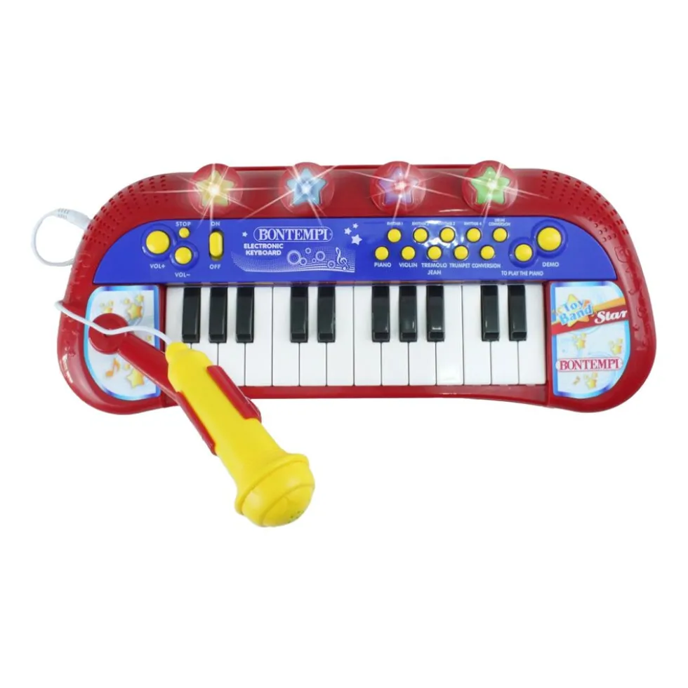Keyboard elektroniczny Bontempi, z mikrofonem i stołkiem, czerwony
