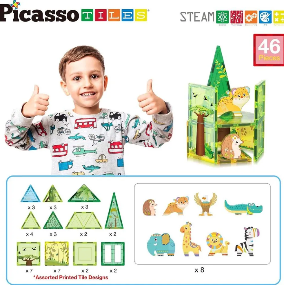 Klocki magnetyczne Picasso Safari, 38 elementów, z 8 zwierzątkami
