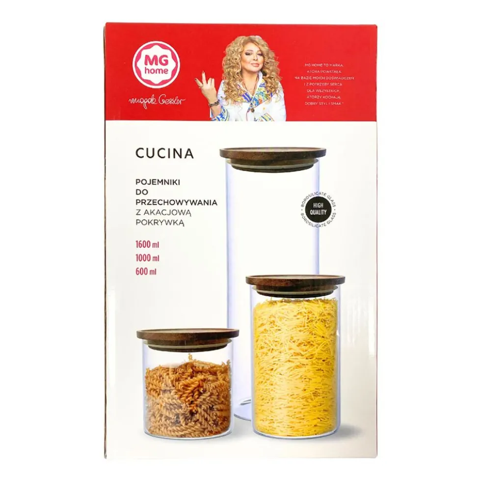 Komplet 3 szklanych pojemników borokrzemowych MG Home Cucina