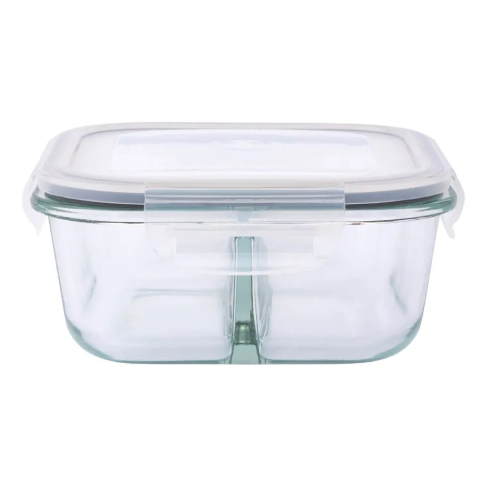 Komplet 2 szklanych pojemników Altom Design, 750 ml, 2 komory, kwadratowe