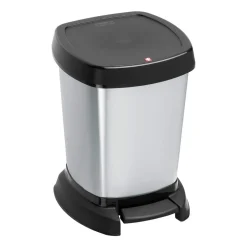 Kosz na śmieci Rotho Paso, srebrny, 6 L, z pedałem