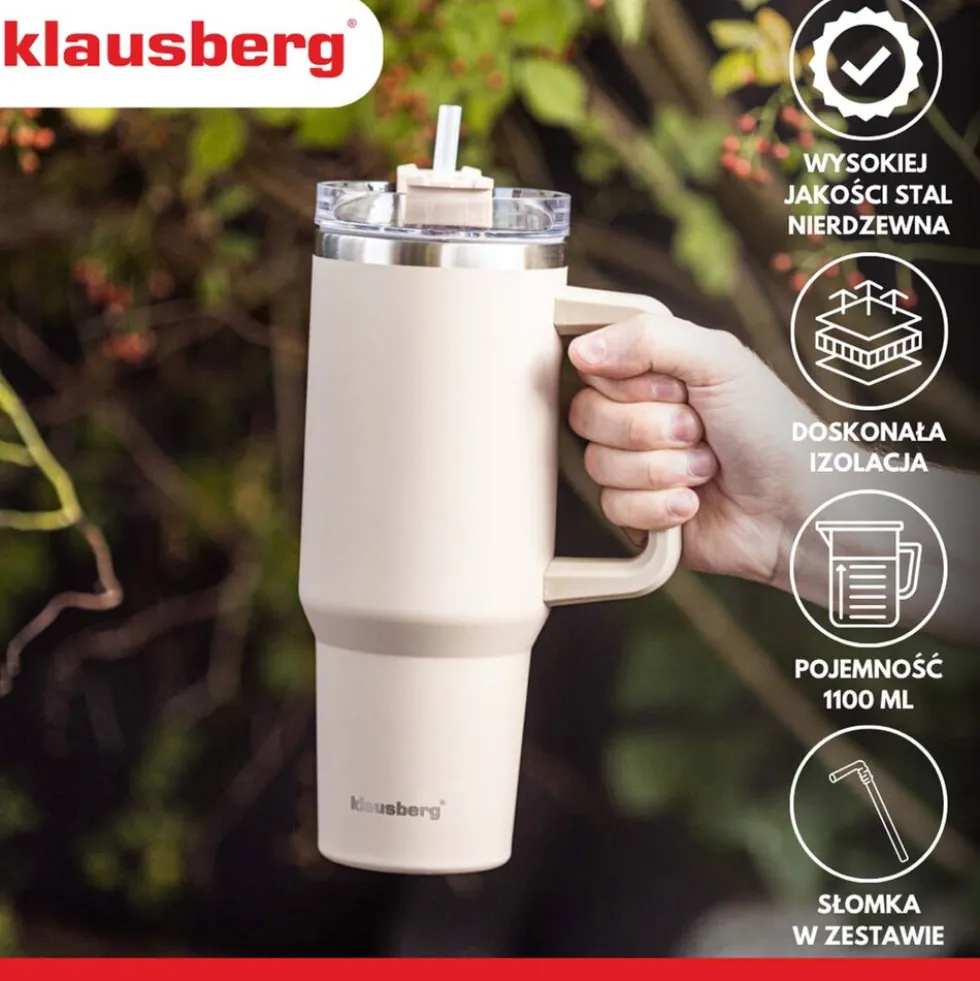 Kubek termczny z pokrywką Klausberg, 1,1 l, beżowy