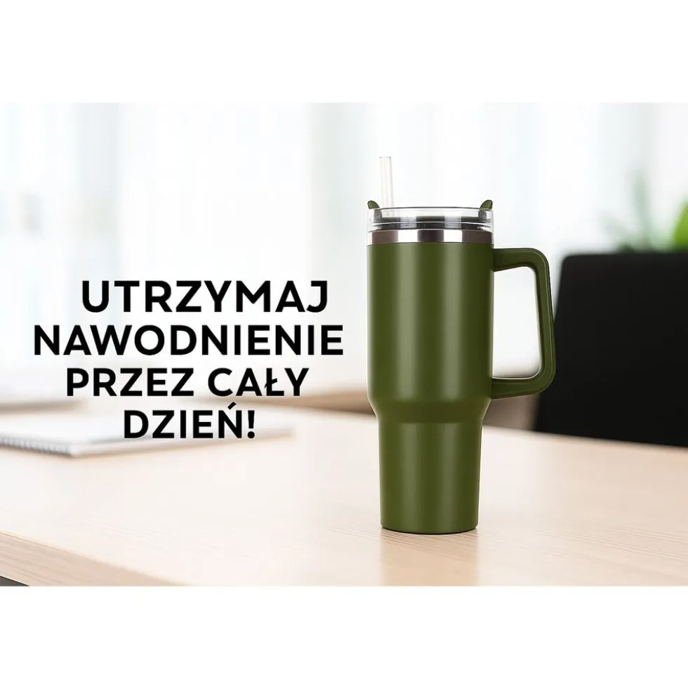 Kubek termiczny ze słomką Black Forest, 1200 ml, zielony