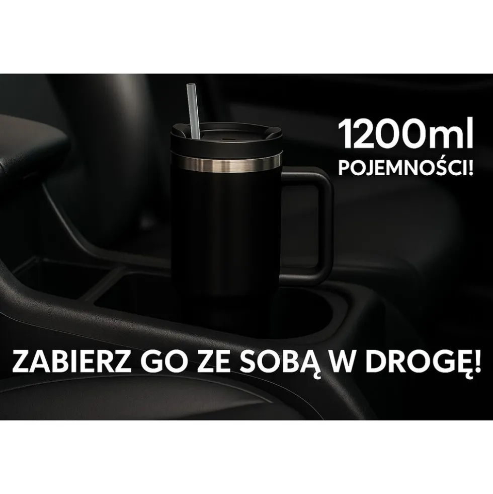 Kubek termiczny ze słomką Black Forest, 1200 ml, czarny