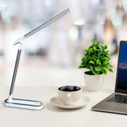 Lampa biurkowa Sanico Goldlux Madera LED, 4000K, biało-srebrna