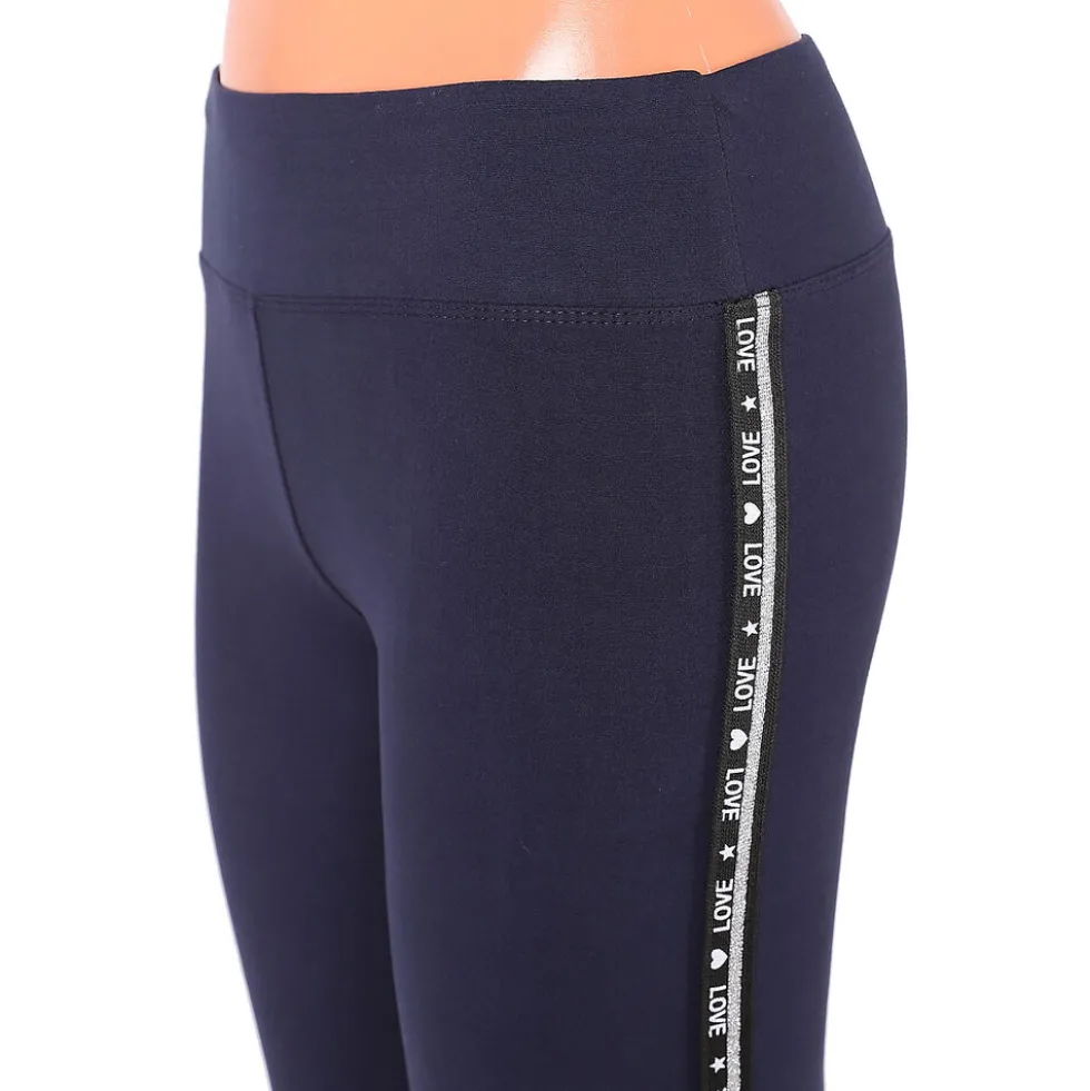 Legginsy damskie, niebieskie z lampasem Love, S/M, z wysokim stanem