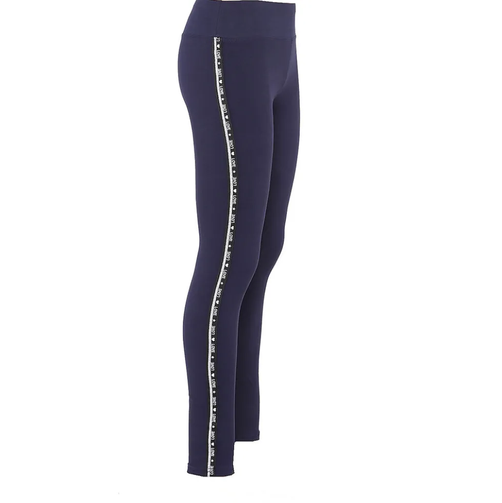 Legginsy damskie, niebieskie z lampasem Love, S/M, z wysokim stanem