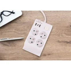 Listwa zasilająca z wyłącznikiem Hykker, 4 gniazda, 2 x USB-A, USB-C, biała