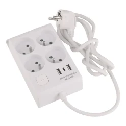 Listwa zasilająca z wyłącznikiem Hykker, 4 gniazda, 2 x USB-A, USB-C, biała