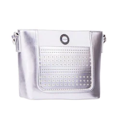 Mała torebka damska z ażurowym wzorem, 30 x 22 x 12 cm, srebrna
