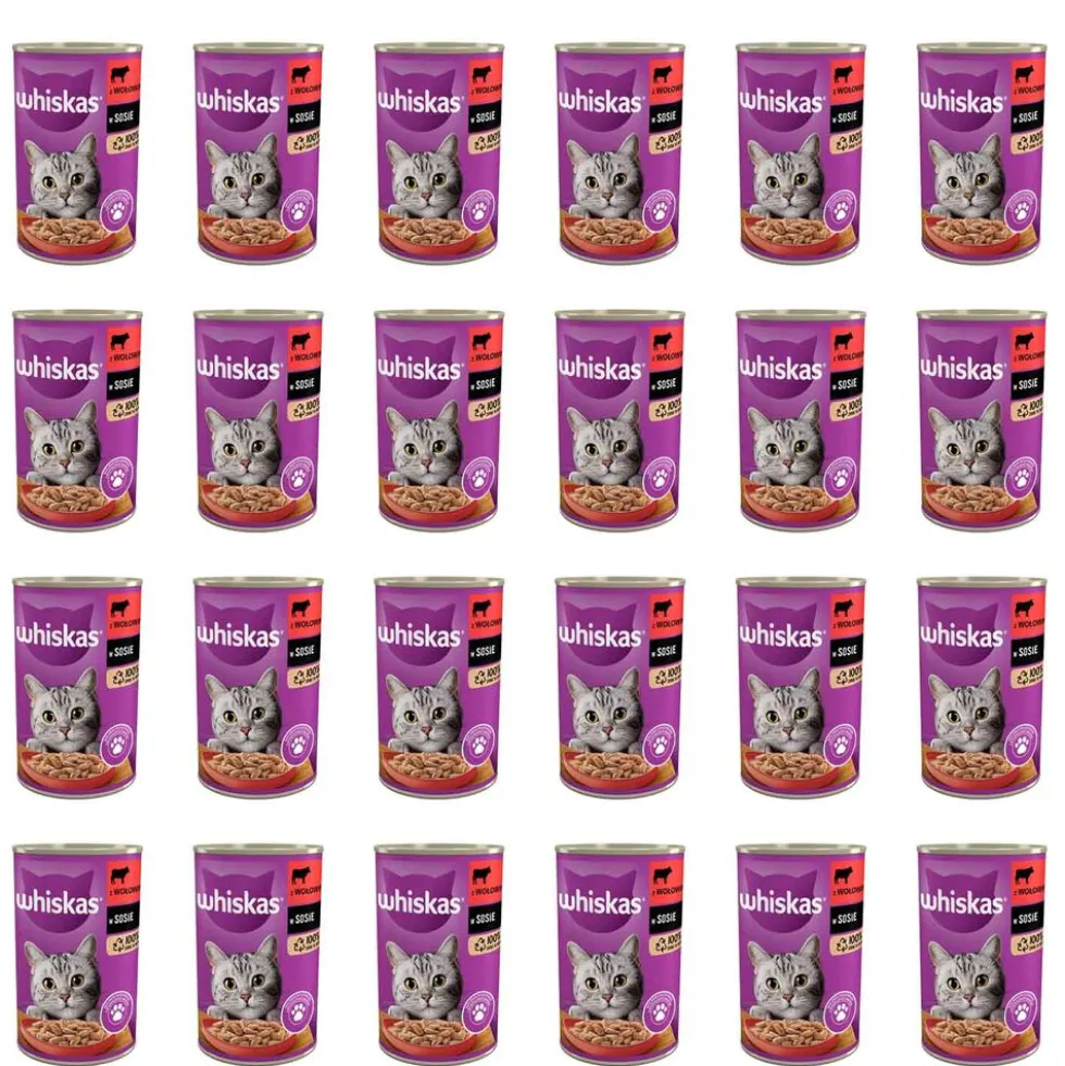 Mokra karma Whiskas, dla dorosłych kotów, z wołowiną, 24 x 400 g