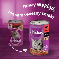 Mokra karma Whiskas, dla dorosłych kotów, z wołowiną, 24 x 400 g