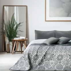 Narzuta na łóżko z mikrofibry 200 x 220 cm Restilo Alhambra, szara