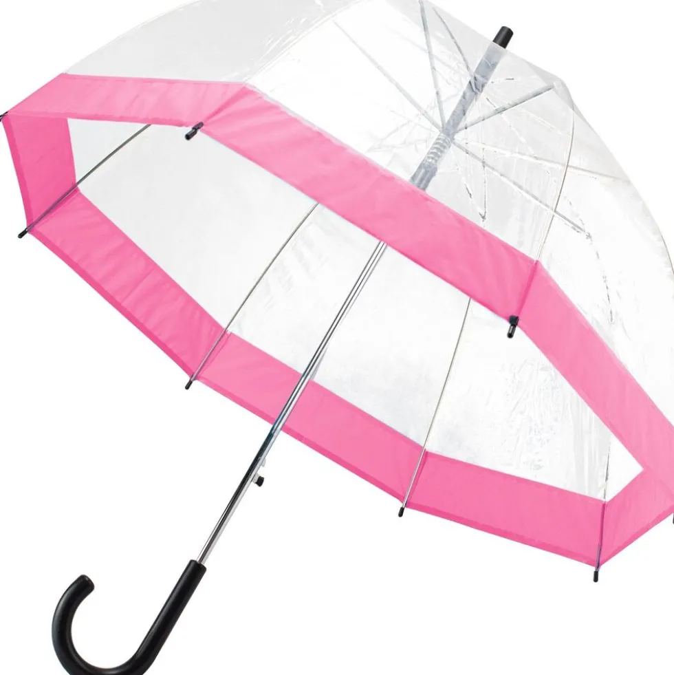 Parasol, 90 cm, przezroczysty, różowa lamówka