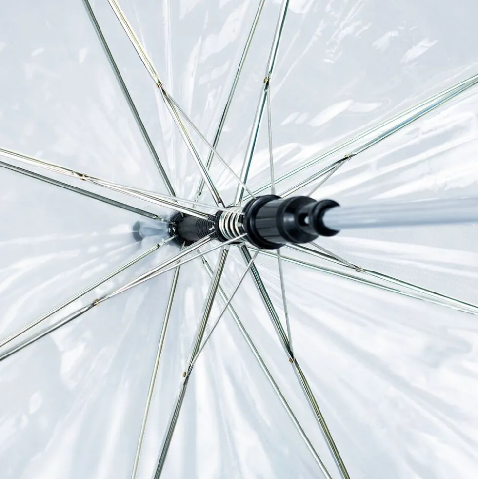 Parasol, 90 cm, przezroczysty, różowa lamówka