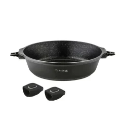 Patelnia głęboka 28 cm Starke Pro Svart Marble, z odpinanymi uchwytami i pokrywką, czarna