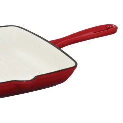 Patelnia grillowa 26 cm MG Home, żeliwna, kremowo-czerwona